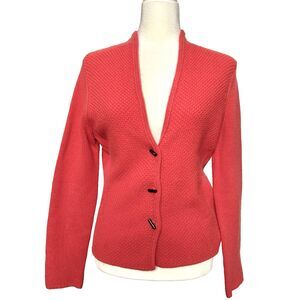 Vtg Talbots Cashmere Blend Cardigan Women’s S Coral Pink Textured knit Cozy